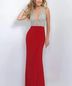 Formal Gowns Blush By Alexia Designs - 11009 Jewel Encrusted Plunging Illusion Gown