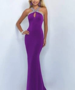 Blush By Alexia Designs - 11031 Bejeweled Halter Cutout Sheath Gown