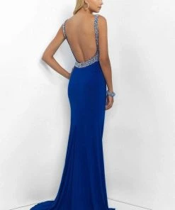 Formal Gowns Blush By Alexia Designs - 11032 Sequined V-Neck Jersey Sheath Dress