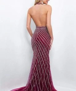 Formal Gowns Blush By Alexia Designs - 11389 Silver Beaded Plunging Evening Gown 5 Formal Gowns Blush By Alexia Designs - 11389 Silver Beaded Plunging Evening Gown