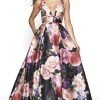 Blush By Alexia Designs - 11735 Plunging Floral Print Ballgown Formal Gowns