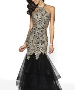 Blush By Alexia Designs - 11749 Metallic Lace Tulle Mermaid Dress