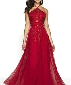 Blush By Alexia Designs - 11756 Beaded Halter Tulle A-line Dress Formal Gowns