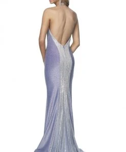 Blush By Alexia Designs - 11977 Beaded Halter V-neck Trumpet Dress