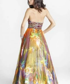 Blush By Alexia Designs - 5034 Plunging Halter Print Gown Formal Gowns