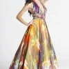 Blush By Alexia Designs - 5034 Plunging Halter Print Gown Formal Gowns