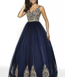 Blush By Alexia Designs - 5710 Metallic Lace V-neck Tulle Ballgown Formal Gowns