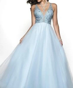 Formal Gowns Blush By Alexia Designs - 5716 Beaded Plunging Halter V-neck Ballgown