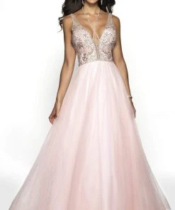 Formal Gowns Blush By Alexia Designs - 5716 Beaded Plunging Halter V-neck Ballgown