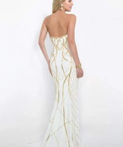 Blush By Alexia Designs - 7014 Gold Printed Strapless Long Dress
