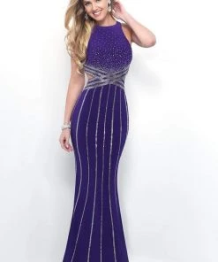 Blush By Alexia Designs - 7102 Crossed Jewel Jersey Sheath Gown