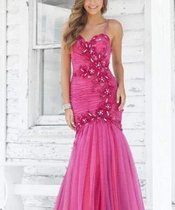 Formal Gowns Blush By Alexia Designs - 9335 Floral Embellished Pleated Mermaid Gown