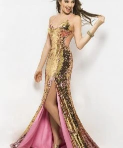 Blush By Alexia Designs - 9554 V-Neck Long Dress With Slit Formal Gowns 6 Blush By Alexia Designs - 9554 V-Neck Long Dress With Slit Formal Gowns