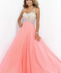 Blush By Alexia Designs - 9965 One Shoulder Beaded Long Dress Formal Gowns