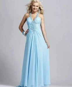 Blush By Alexia Designs - Beaded Halter Long Dress 9078