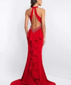 Blush By Alexia Designs - C1029 High Halter Ruffle Paneled Sheath Gown Formal Gowns