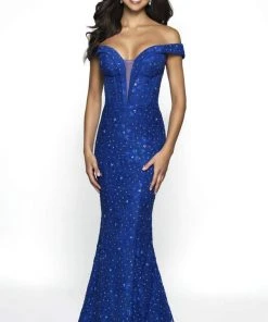 Blush By Alexia Designs - C2084 Plunging Jeweled Corset Lace Gown