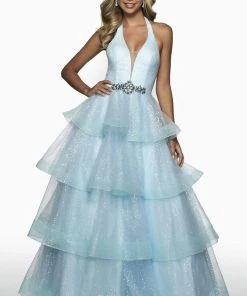 Blush By Alexia Designs - C2107 Plunging Halter Ruffled Gown Formal Gowns