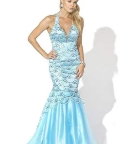 Formal Gowns Blush By Alexia Designs - Embellished Deep V-neck Mermaid Gown X007