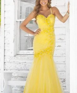 Blush By Alexia Designs - Floral Embellished Pleated Mermaid Gown 9335