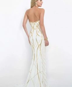 Blush By Alexia Designs - Gold Printed Strapless Long Dress 7014