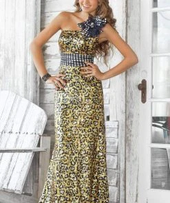 Formal Gowns Blush By Alexia Designs - One Shoulder Printed Long Dress 9340