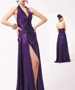 Blush By Alexia Designs - Satin V-Neck Long Slit Gown S008 Formal Gowns