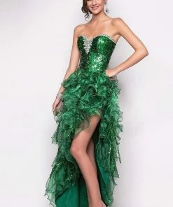 Formal Gowns Blush By Alexia Designs - Strapless Ruffled Long Gown With Slit 9540