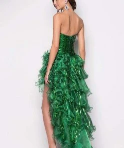 Formal Gowns Blush By Alexia Designs - Strapless Ruffled Long Gown With Slit 9540