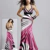 Blush By Alexia Designs - Stripe Halter Sheath Dress 9030 Formal Gowns