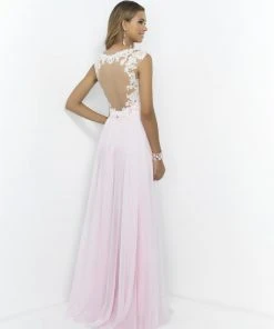 Blush By Alexia Designs - V Neck Cap Sleeve Long Dress 9986