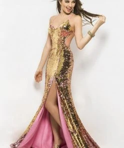 Formal Gowns Blush By Alexia Designs - V-Neck Long Dress With Slit 9554