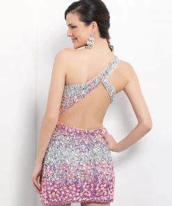 Blush By Alexia Designs Blush - C130 Ombre Rocks Embellished One Shoulder Strap Cocktail Dress