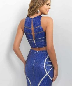 Blush By Alexia Designs Blush - C352 Geometrical Patterned Two-Piece Metallic Dress