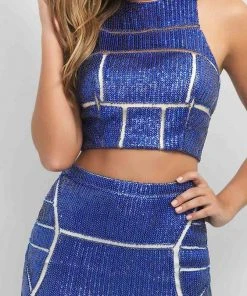 Blush By Alexia Designs Blush - C352 Geometrical Patterned Two-Piece Metallic Dress