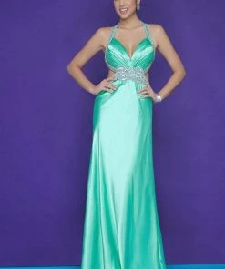 Blush By Alexia Designs Blush - Embellished Halter Strap Neck A-line Gown 9622