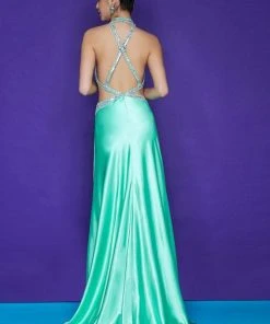 Blush By Alexia Designs Blush - Embellished Halter Strap Neck A-line Gown 9622