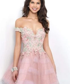 Blush By Alexia Designs Blush - Floral Applique Off-Shoulder Tulle Cocktail Dress 11382 Formal Gowns