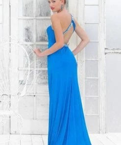 Blush By Alexia Designs Formal Gowns Blush - One Shoulder Beaded Long Dress With Slit 9323