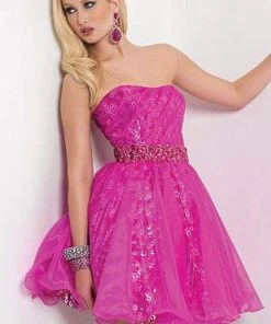 Blush By Alexia Designs Blush - Strapless Cocktail Dress With Embellished Waistband 9430