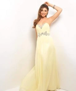 Blush By Alexia Designs Blush - Strapless Pleated Long Dress With Floral Waistband 9616 Formal Gowns