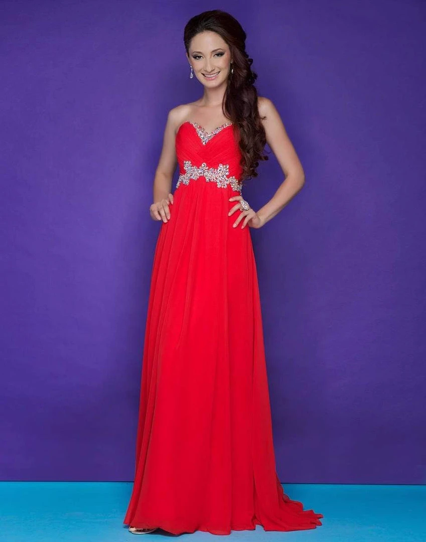 Blush By Alexia Designs Blush - Strapless Pleated Long Dress With Floral Waistband 9616 Formal Gowns 9 Blush By Alexia Designs Blush - Strapless Pleated Long Dress With Floral Waistband 9616 Formal Gowns