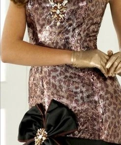 Blush By Alexia Designs Formal Gowns Blush - Strapless Printed Long Gown With Black Ribbon Accent 9284