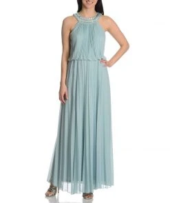 Cachet - 56579 Bejeweled Halter Accordion Pleats Long Dress Formal Gowns