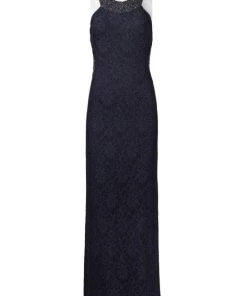 Cachet - 56727H Embellished Halter Neck Stretch Lace Dress