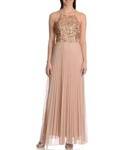 Cachet - 56902 Halter Sequin Pleated Chiffon Dress