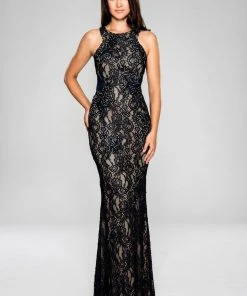 Formal Gowns Cachet - Embellished Lace Long Dress 58250Z