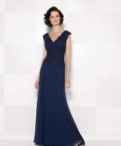 Cameron Blake By Mon Cheri Formal Gowns Cameron Blake - 114666 V Neck Long Dress With Slit