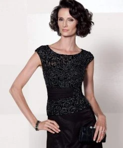 Cameron Blake By Mon Cheri - 114657 Chiffon Mock Two Piece Dress - 1 Pc Black In Size 6 And 1 Pc Royal Blue In Size 14 Available