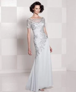 Cameron Blake By Mon Cheri - 114662 Illusion Ornate Gown - 1 Pc Silver In Size 10 Available
